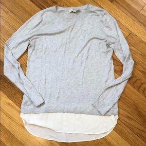 Loft light weight gray sweater with silk trim